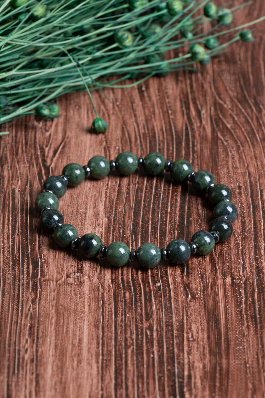 Sertifikalı Kanada Yeşim - Hematit Doğal Taş Bileklik