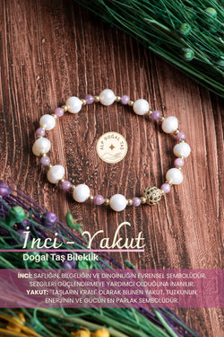 Image of Orijinal Sertifikalı İnci (8mm)- Yakut (5mm) Doğal Taş Bileklik