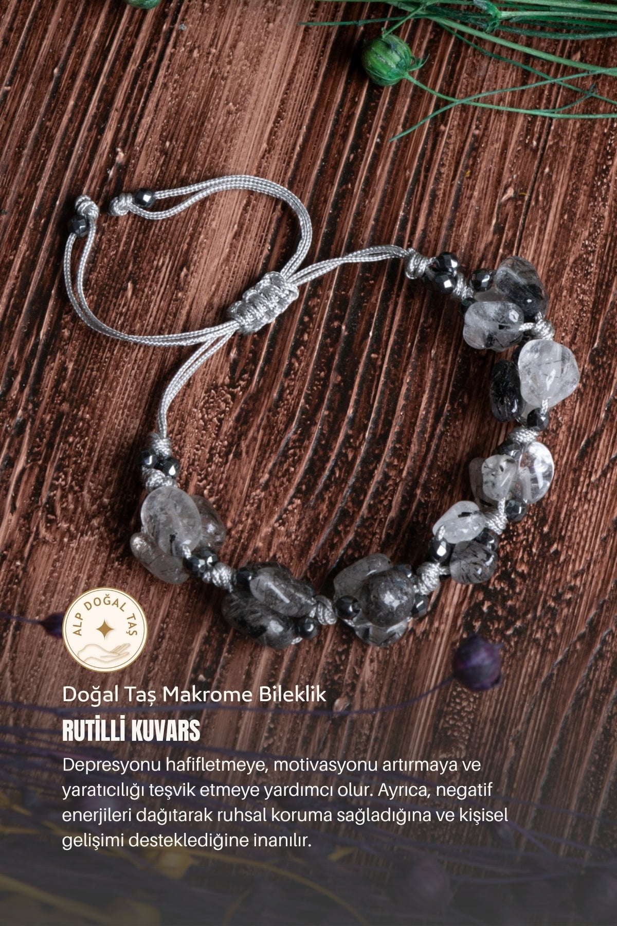 Image of Orijinal Sertifikalı Rutilli Kuvars Doğal Taş Makrome Bileklik