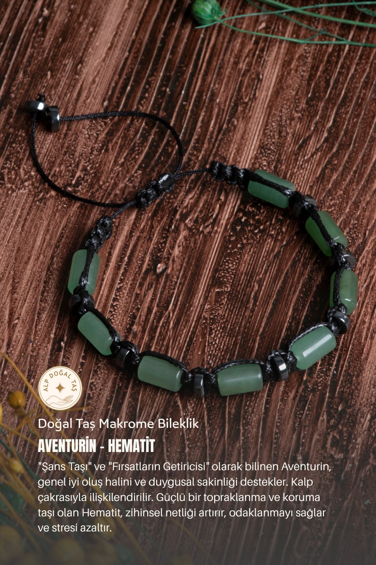 Image of Orijinal Sertifikalı Aventurin Hematit Makrome Bileklik