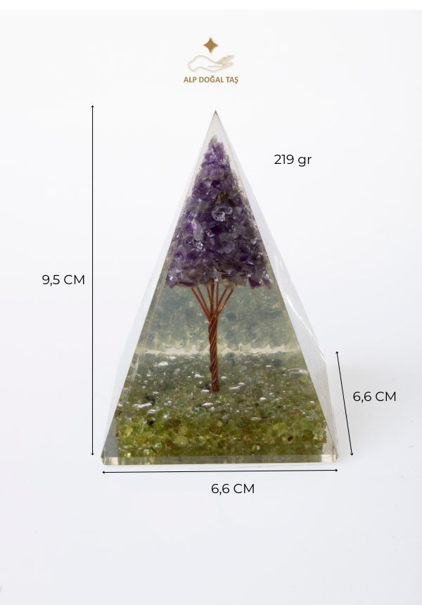 Image of Sertifikalı Zebercet- Ametist Doğal Taş Pozitif Frekans Piramidi S.K: 0027