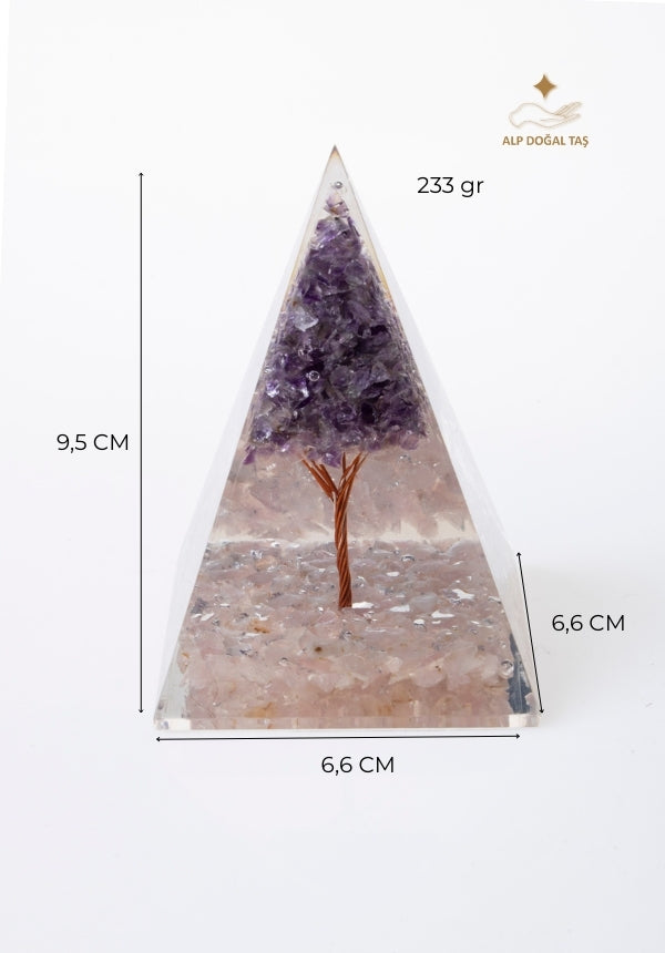 Image of Sertifikalı Pembe Kuvars - Ametist Doğal Taş Aşk Frekans Piramidi S.K: 0029