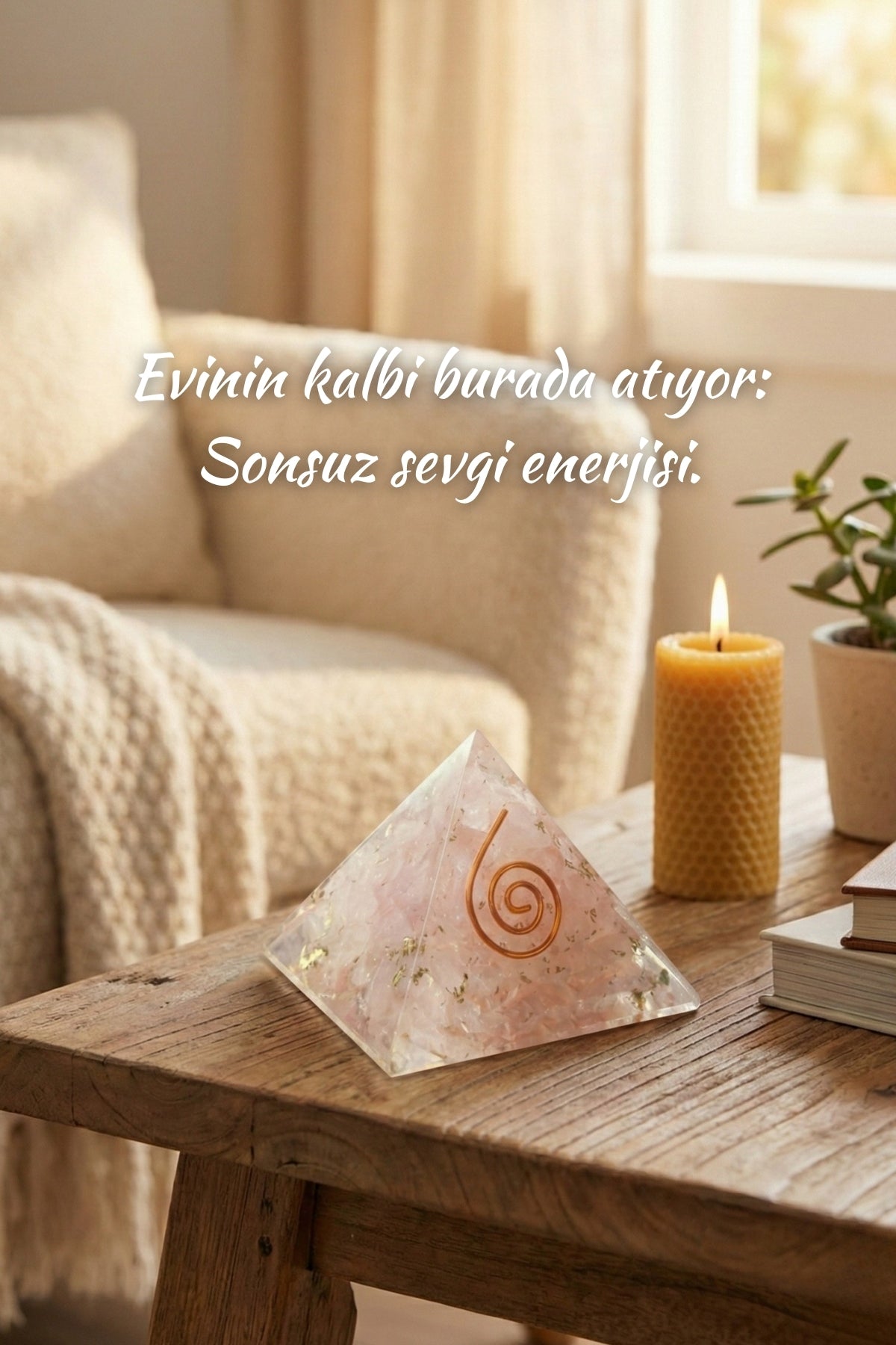 Image of Sertifikalı Pembe Kuvars Doğal Taş Aşk Piramidi S.K: 0007