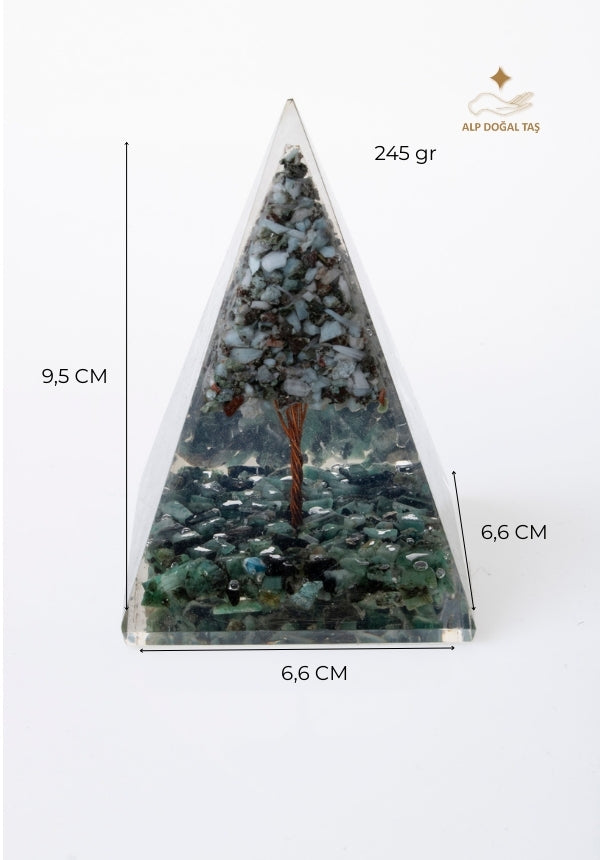 Sertifikalı Larimar - Zümrüt Doğal Taş Bütünsel Enerji Piramidi S.K: 0030