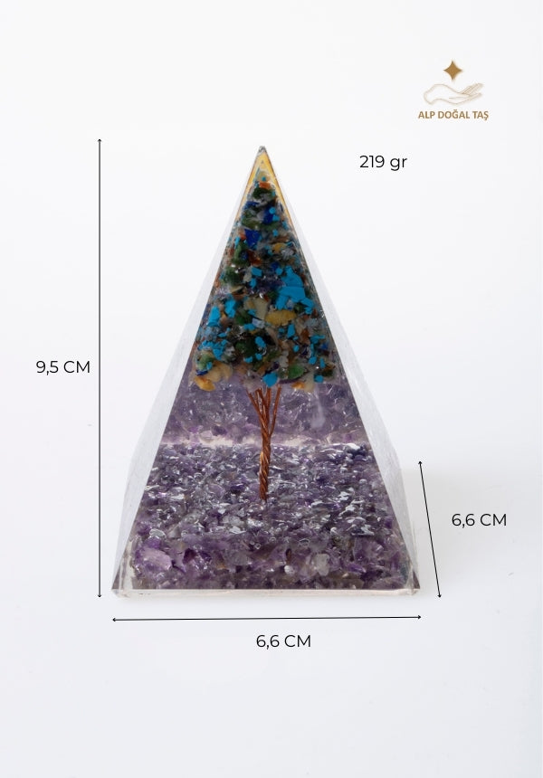 Image of Sertifikalı Ametist & Genel Çakra Ağaçlı Piramit S.K: 0033