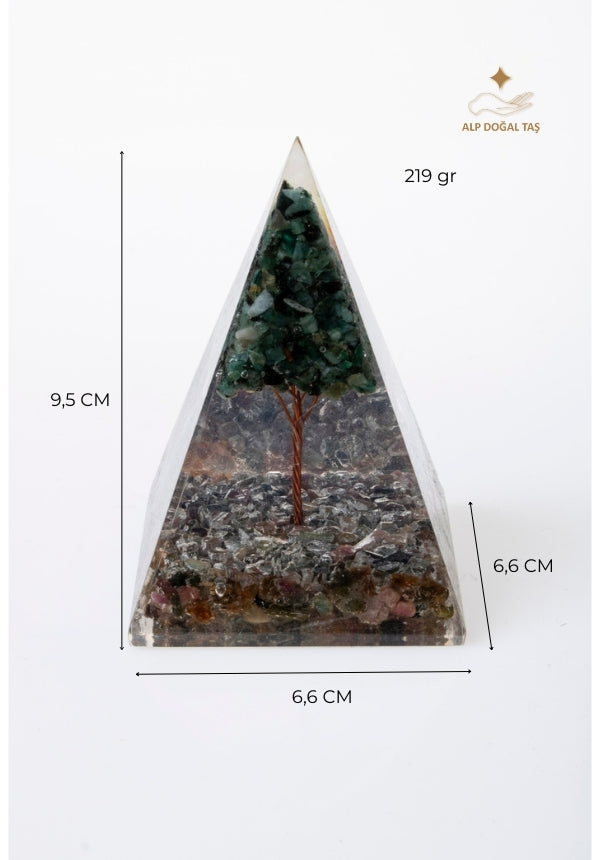 Image of Turmalin & Zümrüt Ağaçlı Piramit Büyüme & Koruma Piramidi S.K: 0035