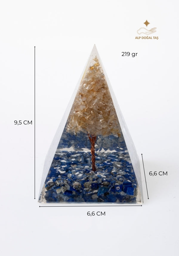 Sertifikalı Lapis Lazuli - Sitrin Ağaçlı Piramit Vizyon Piramidi  S.K:0036