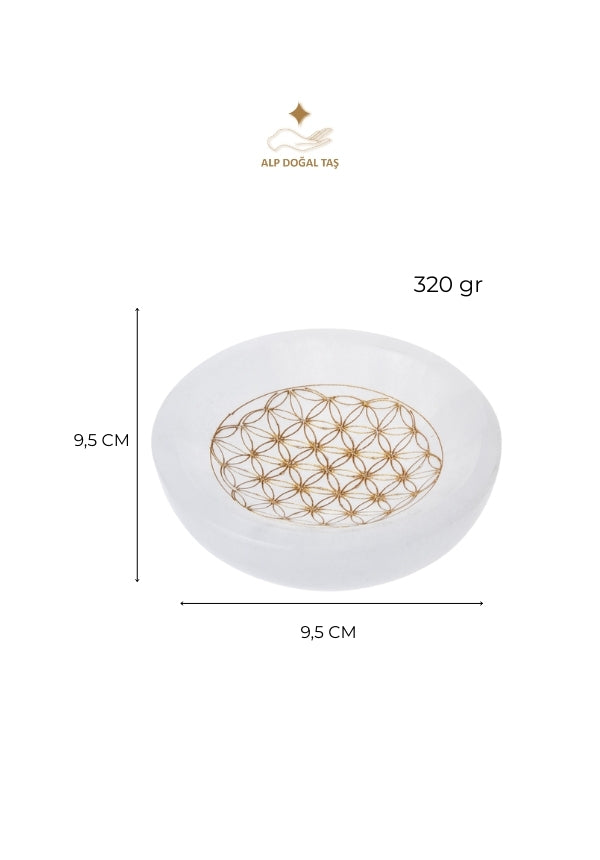 Image of Sertifikalı Selenit Doğal Taş Altın Renkli Motifli Enerji Temizleme Tabağı S.K: 0056