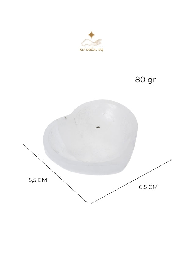 Image of Sertifikalı Selenit Doğal Taş Enerji Temizleme Tabağı - Kalp Tabak S.K: 0058