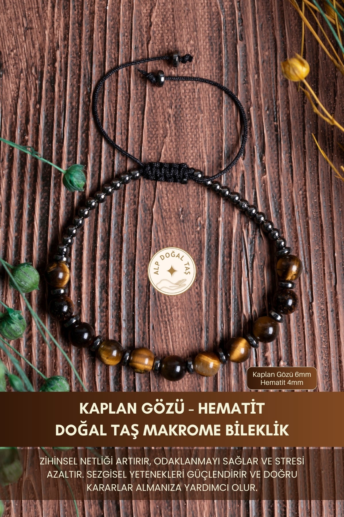 Image of Orijinal Sertifikalı Kaplan Gözü (6 mm) Hematit (4 mm)