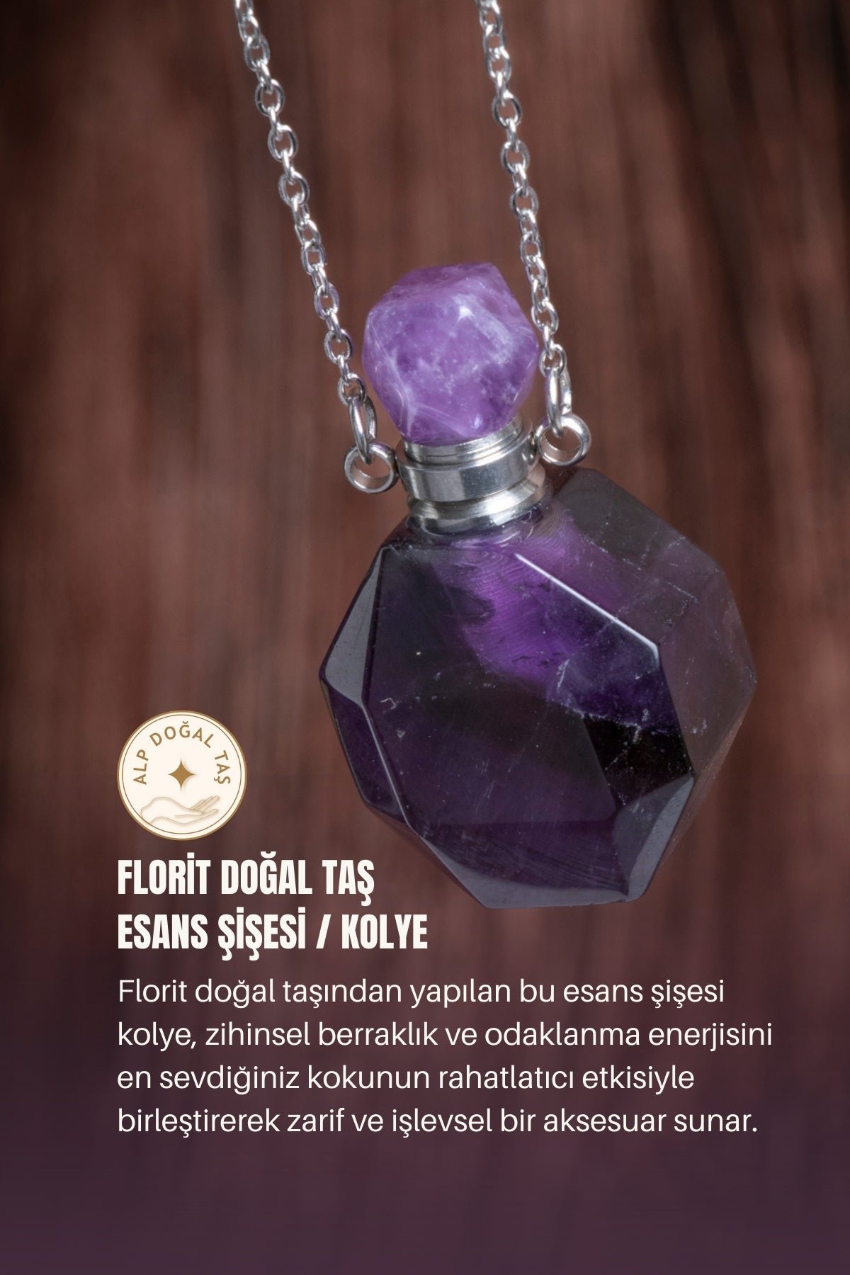Sertifikalı Florit Doğal Taş Esans Şişesi / Kolye