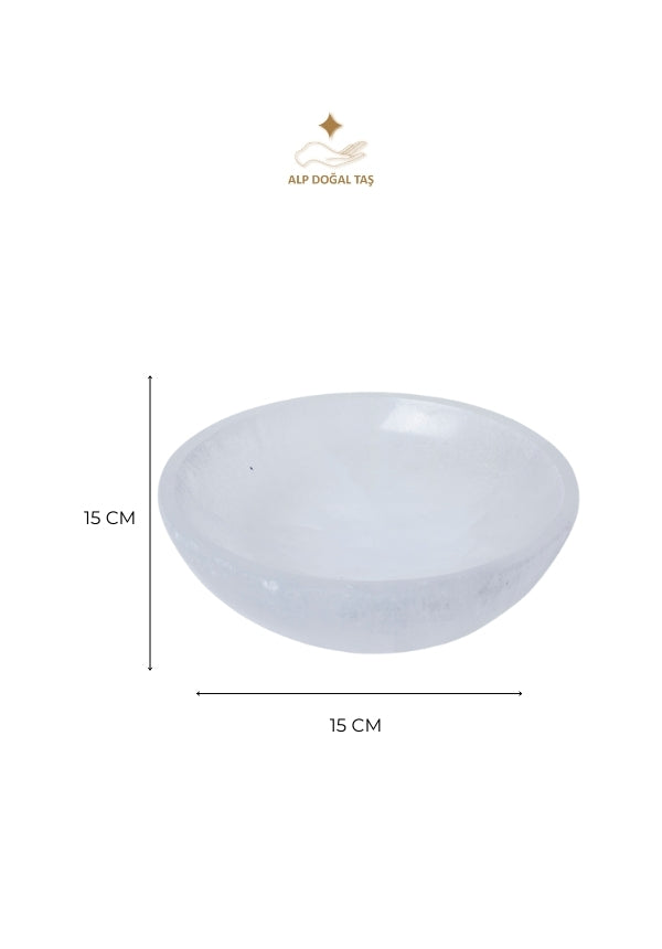 Image of Sertifikalı Selenit Doğal Taş Kolye - Bileklik Enerji Banyosu (Yuvarlak Selenit Tabak no.5) S.K: 0084