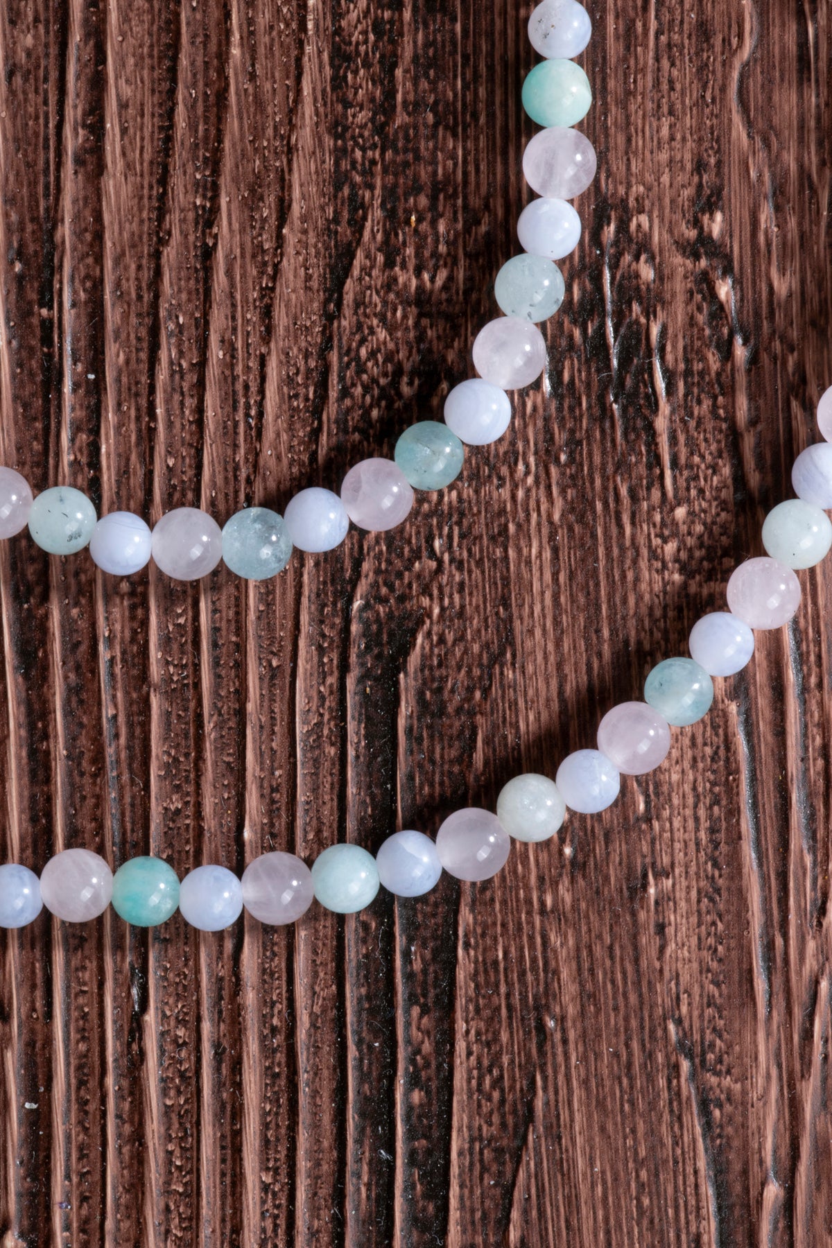 Image of Sertifikalı Pembe Kuvars Akuamarin Amazonit Doğal Taş Kolye Bileklik Set