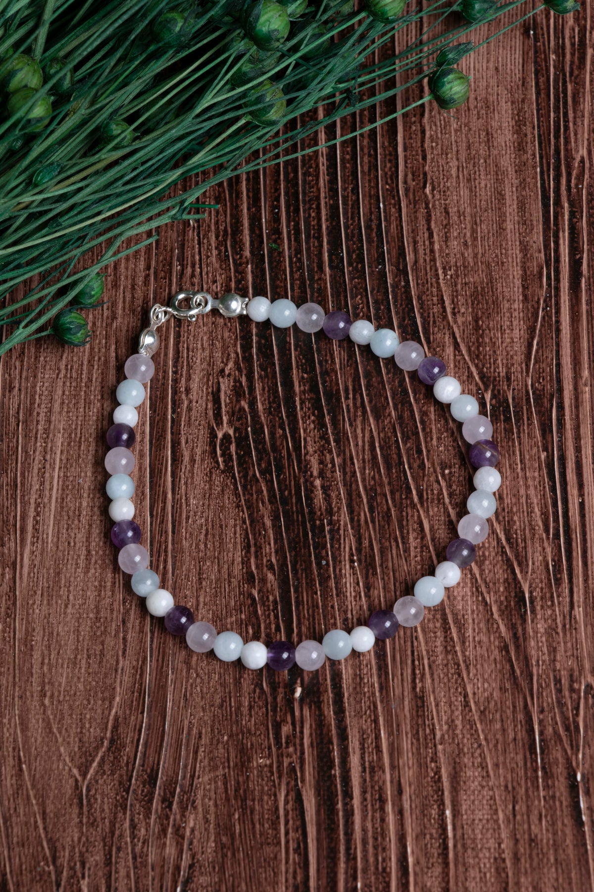 Image of Ametist Ay Taşı Akuamarin Pembe Kuvars Bileklik