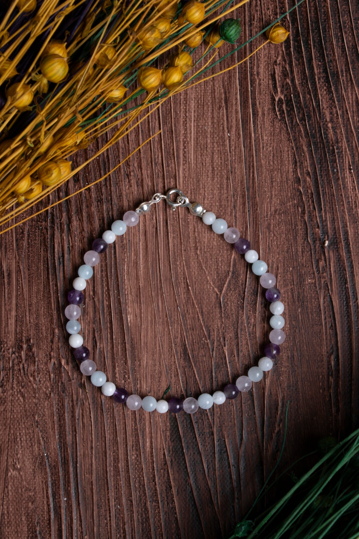 Image of Ametist Ay Taşı Akuamarin Pembe Kuvars Bileklik