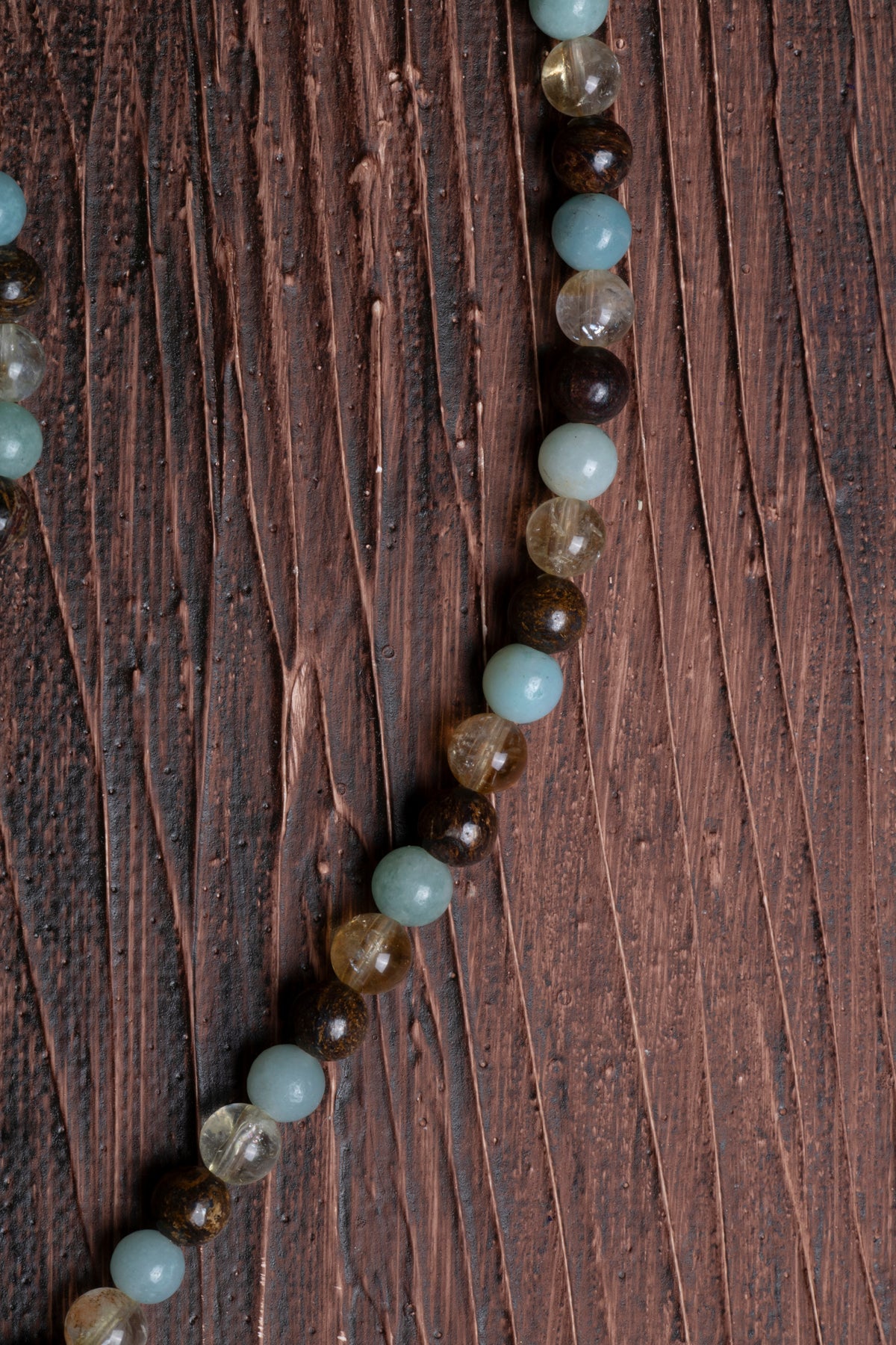 Image of Sertifikalı Kaplan Gözü Bronzit Sitrin Amazonit Doğal Taş Kolye ve Bileklik Seti