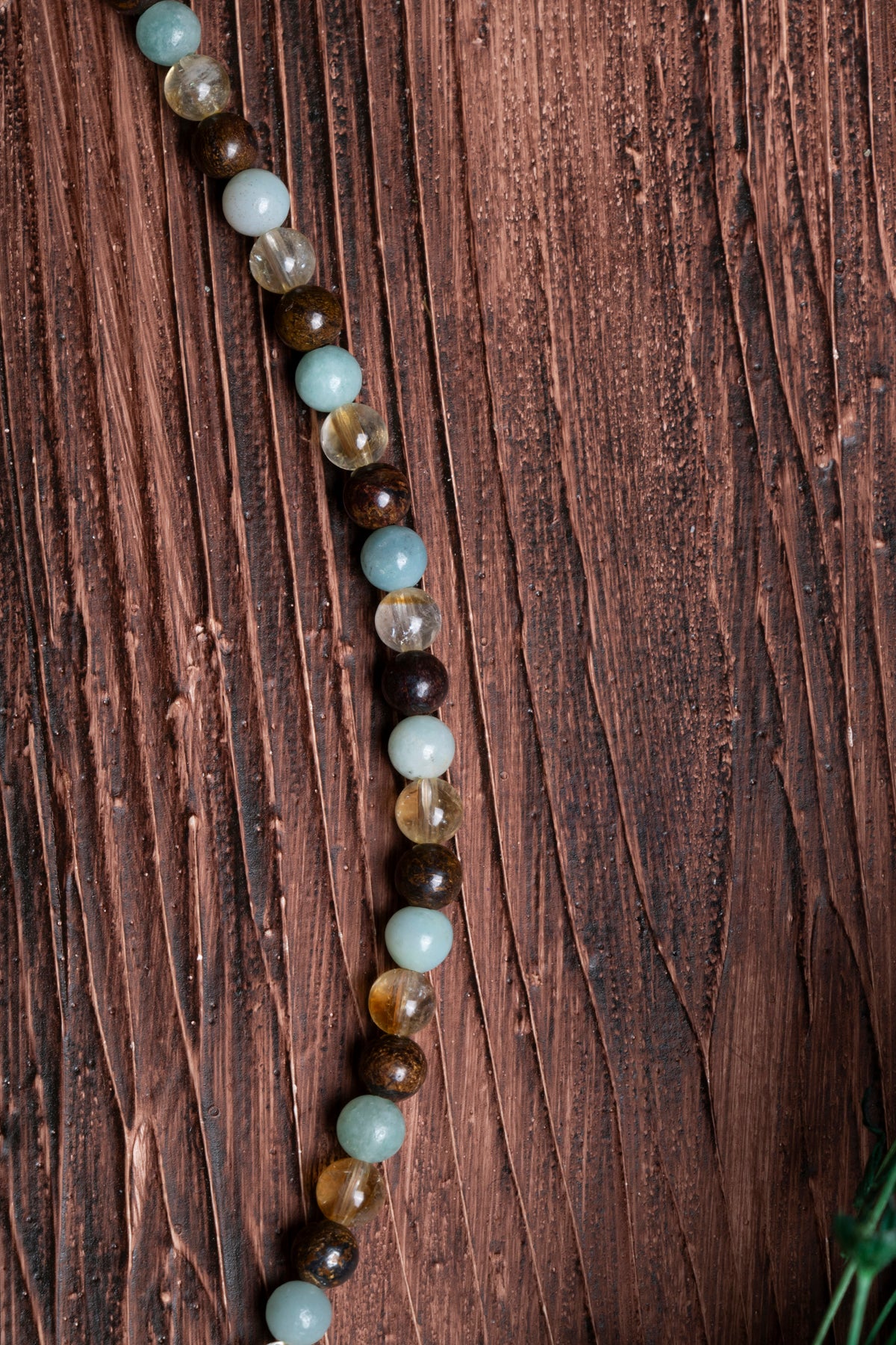 Image of Sertifikalı Kaplan Gözü Bronzit Sitrin Amazonit Doğal Taş Kolye