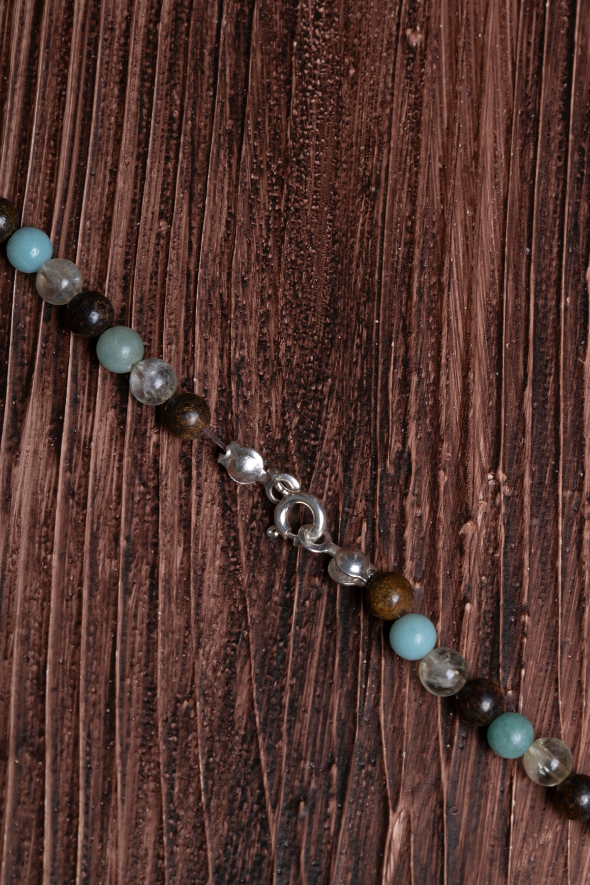 Image of Sertifikalı Kaplan Gözü Bronzit Sitrin Amazonit Doğal Taş Kolye