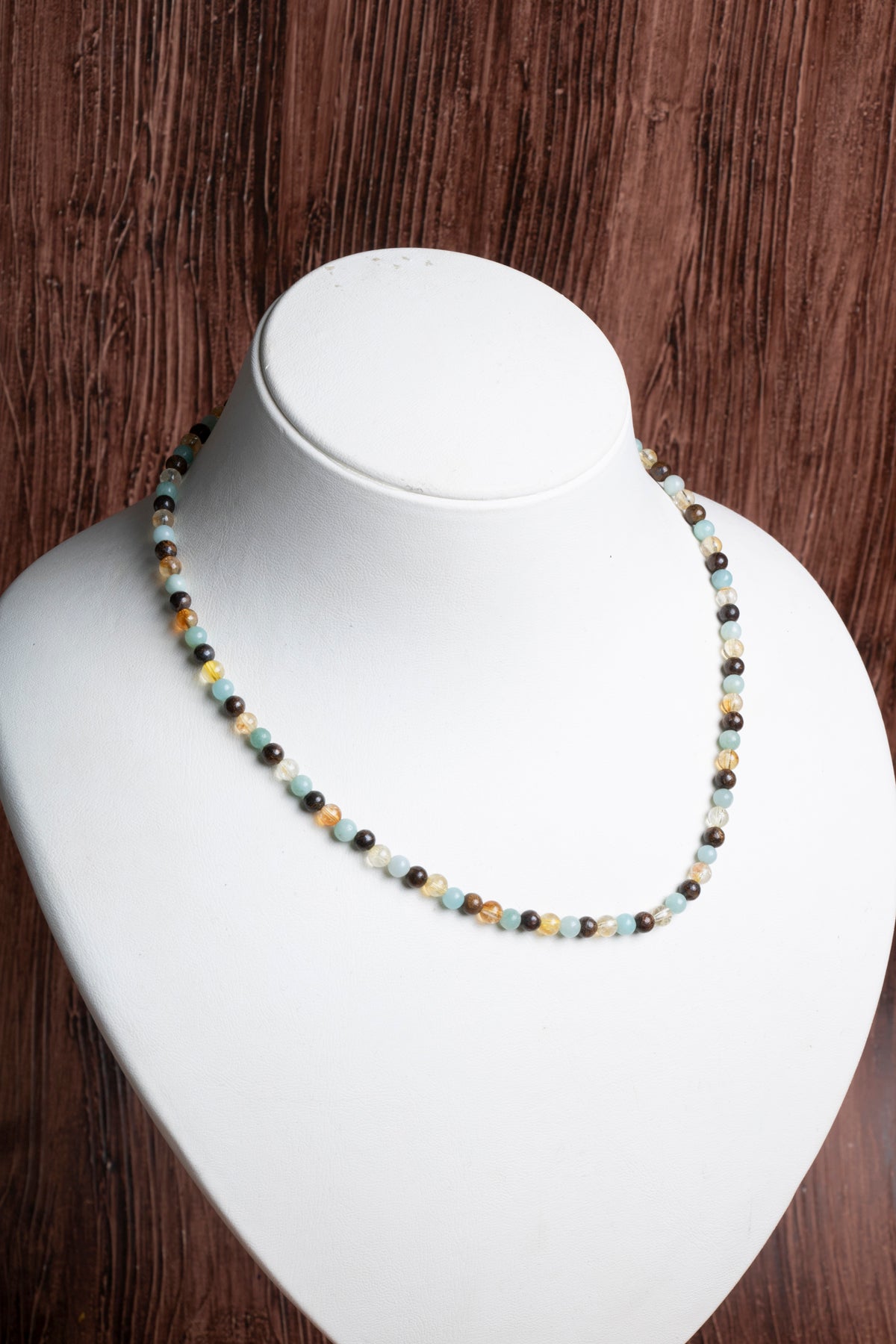 Image of Sertifikalı Kaplan Gözü Bronzit Sitrin Amazonit Doğal Taş Kolye