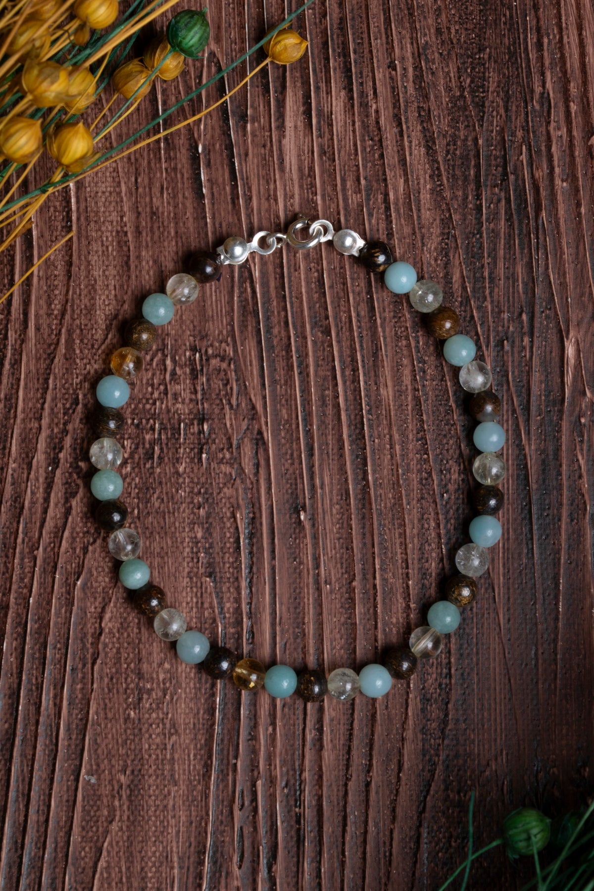 Image of Sertifikalı Kaplan Gözü Bronzit Sitrin Amazonit Doğal Taş Bileklik