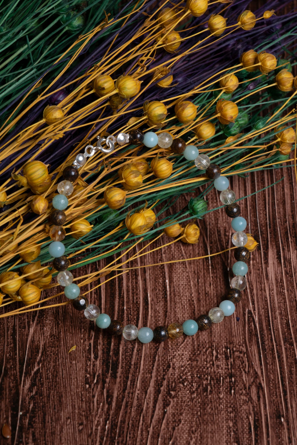 Image of Sertifikalı Kaplan Gözü Bronzit Sitrin Amazonit Doğal Taş Bileklik