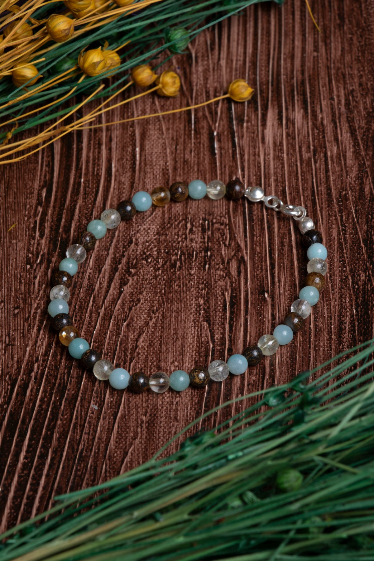 Image of Sertifikalı Kaplan Gözü Bronzit Sitrin Amazonit Doğal Taş Bileklik