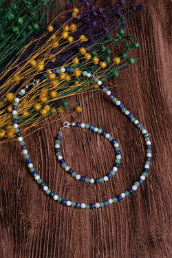 Image of Sertifikalı Lapis Lazuli Ay Taşı Aventurin Kolye Bileklik Set