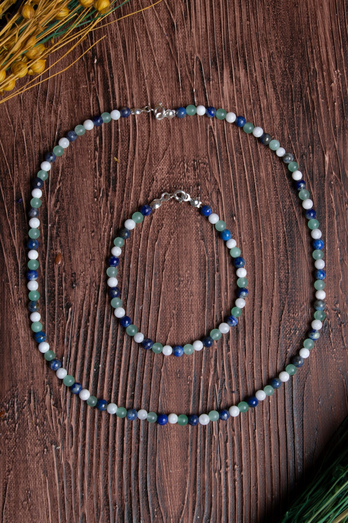 Sertifikalı Lapis Lazuli Ay Taşı Aventurin Kolye Bileklik Set