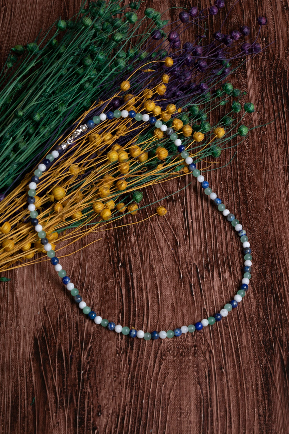 Sertifikalı Lapis Lazuli Ay Taşı Aventurin Doğal Taş Kolye