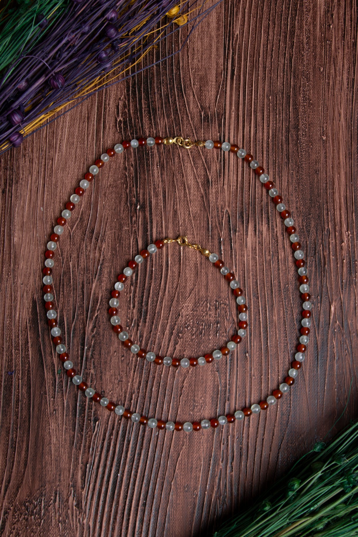 Image of Sertifikalı Akik Prehneit Doğal Taş Kolye Bileklik Seti