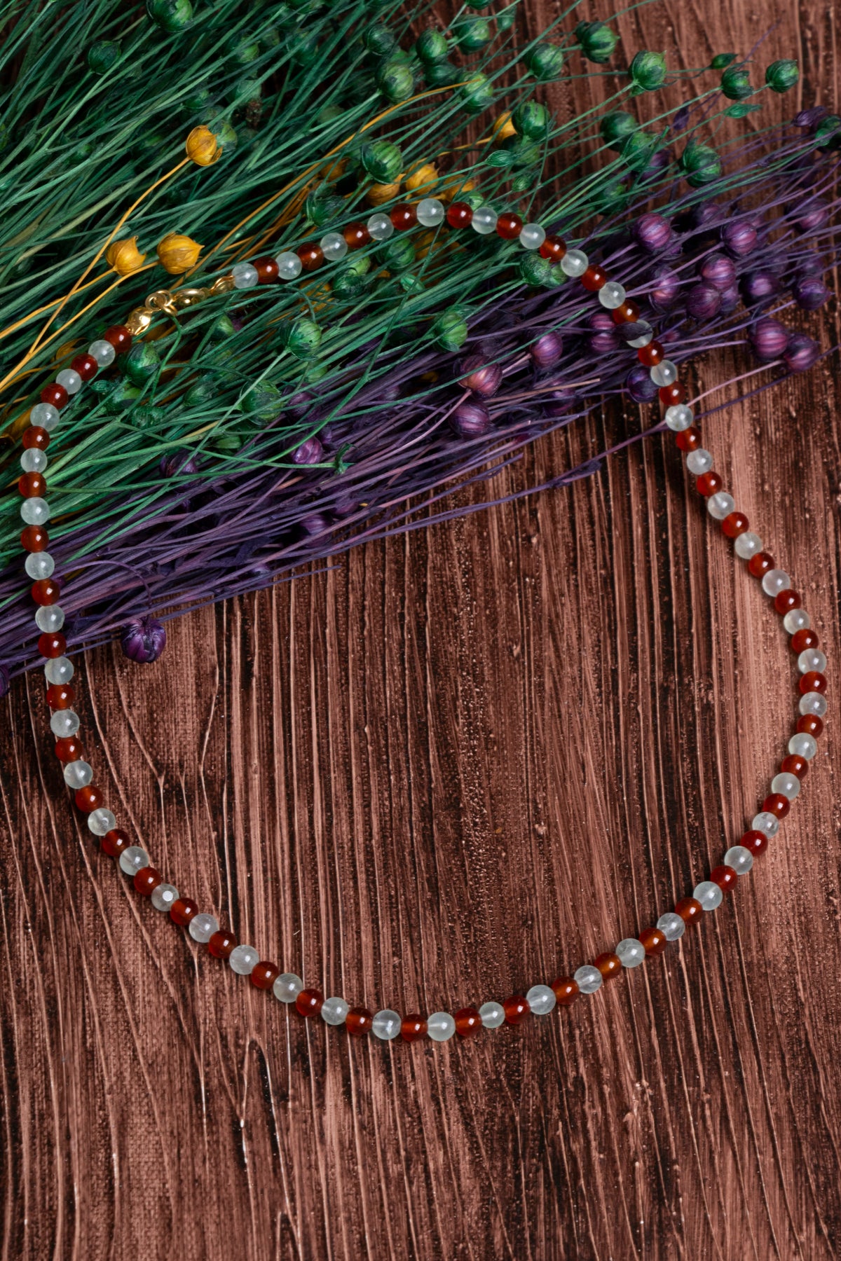 Image of Sertifikalı Akik Prehneit Doğal Taş Kolye Bileklik Seti