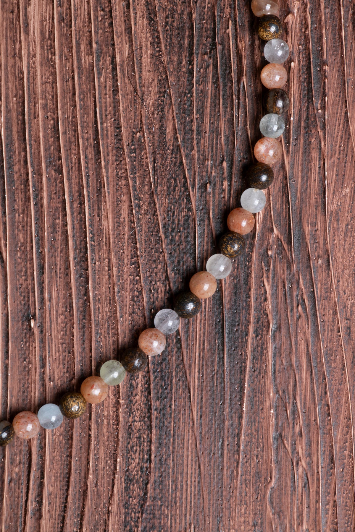 Image of Sertifikalı Güneş Taşı Bronzit Akuamarin Doğal Taş Kolye