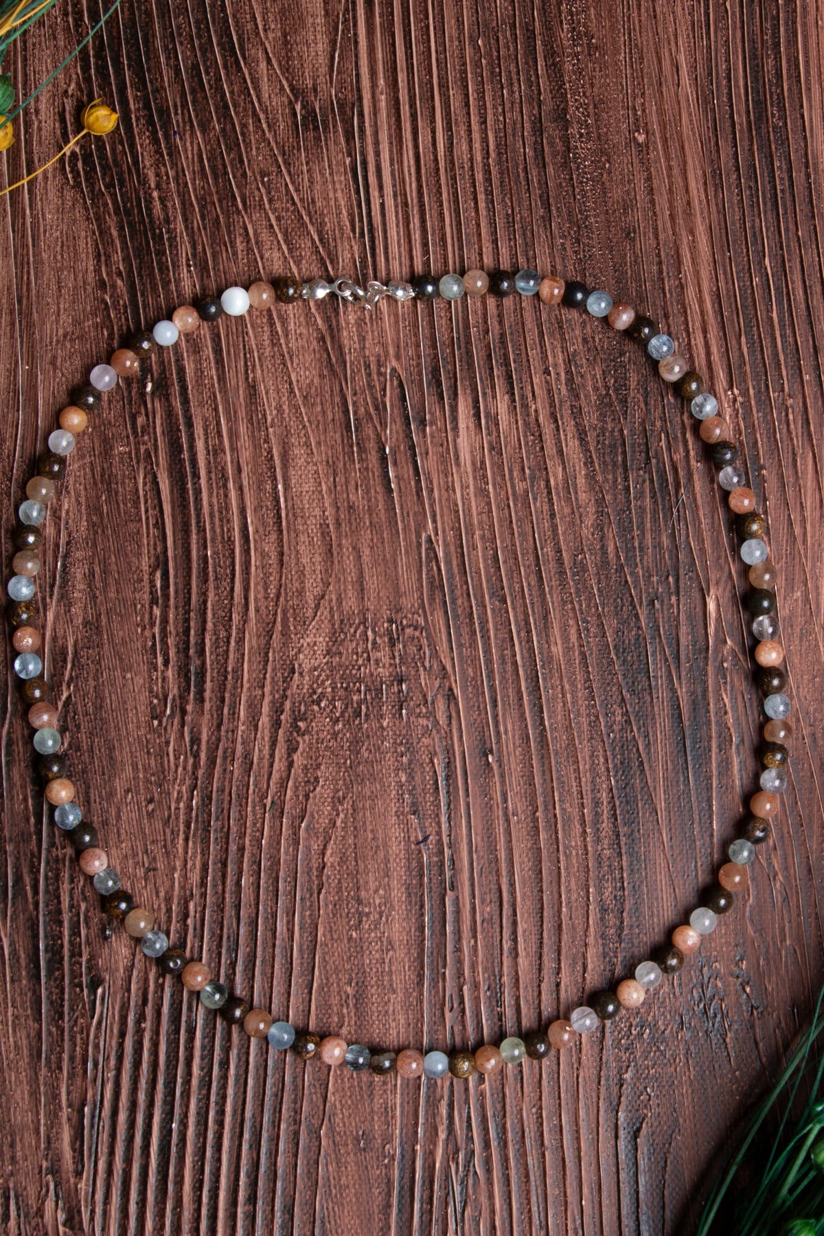 Image of Sertifikalı Güneş Taşı Bronzit Akuamarin Doğal Taş Kolye