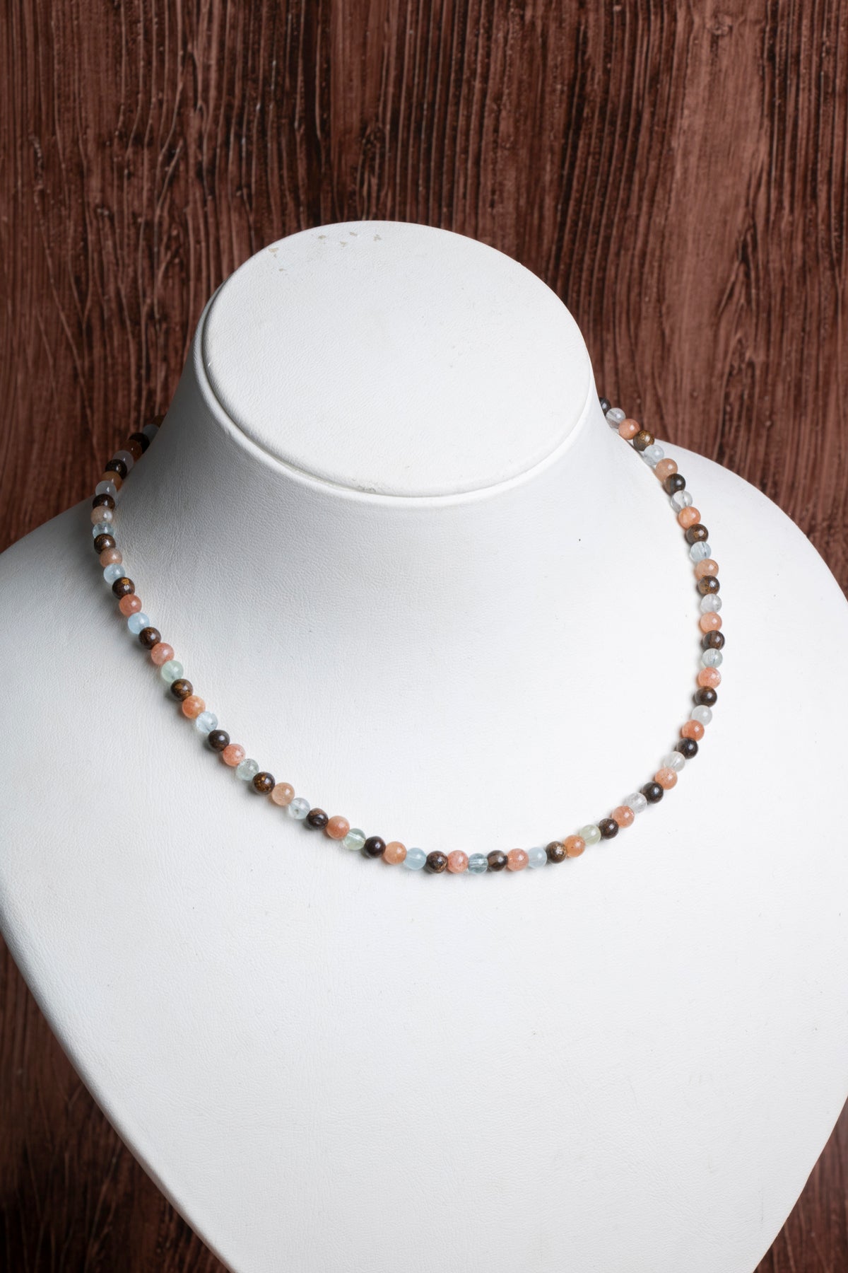 Image of Sertifikalı Güneş Taşı Bronzit Akuamarin Doğal Taş Kolye