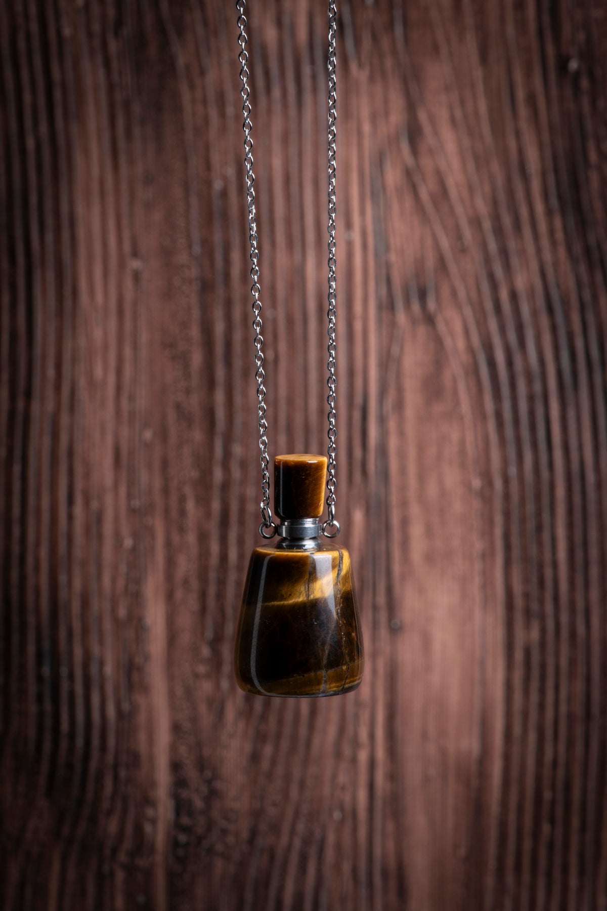 Image of Sertifikalı Kaplan Gözü Doğal Taş Esans Şişesi / Kolye