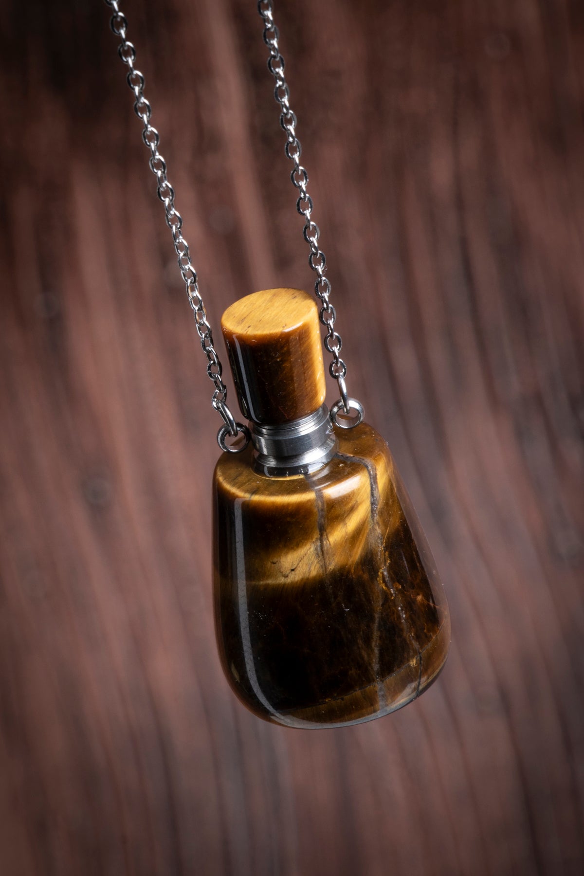 Image of Sertifikalı Kaplan Gözü Doğal Taş Esans Şişesi / Kolye