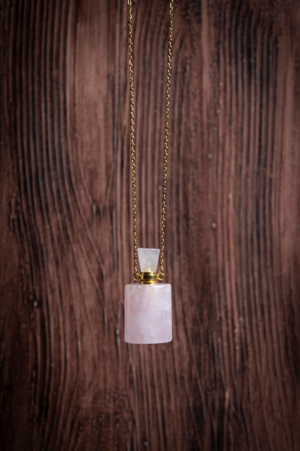 Image of Sertifikalı Pembe Kuvars Doğal Taş Esans Şişesi / Kolye