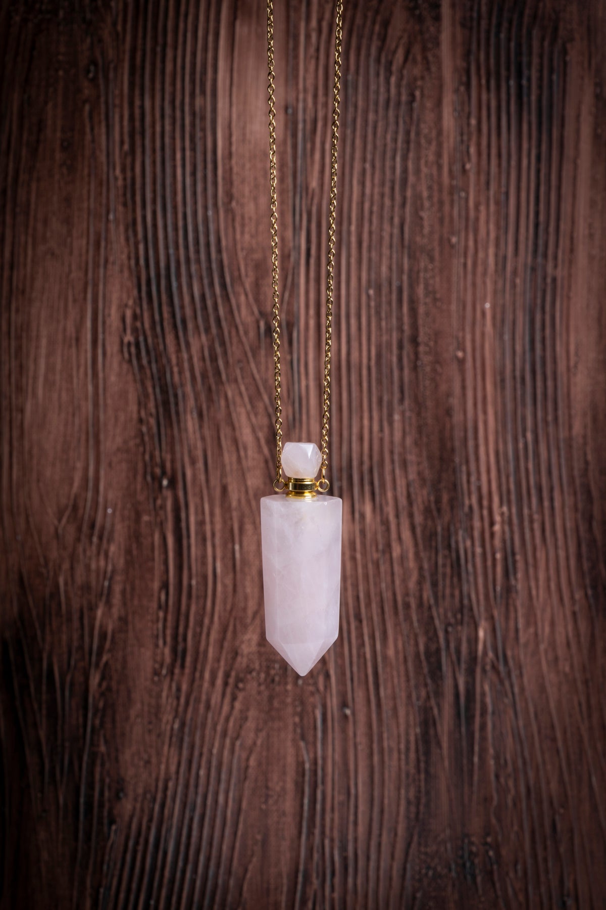 Image of Sertifikalı Pembe Kuvars Doğal Taş Esans Şişesi / Kolye