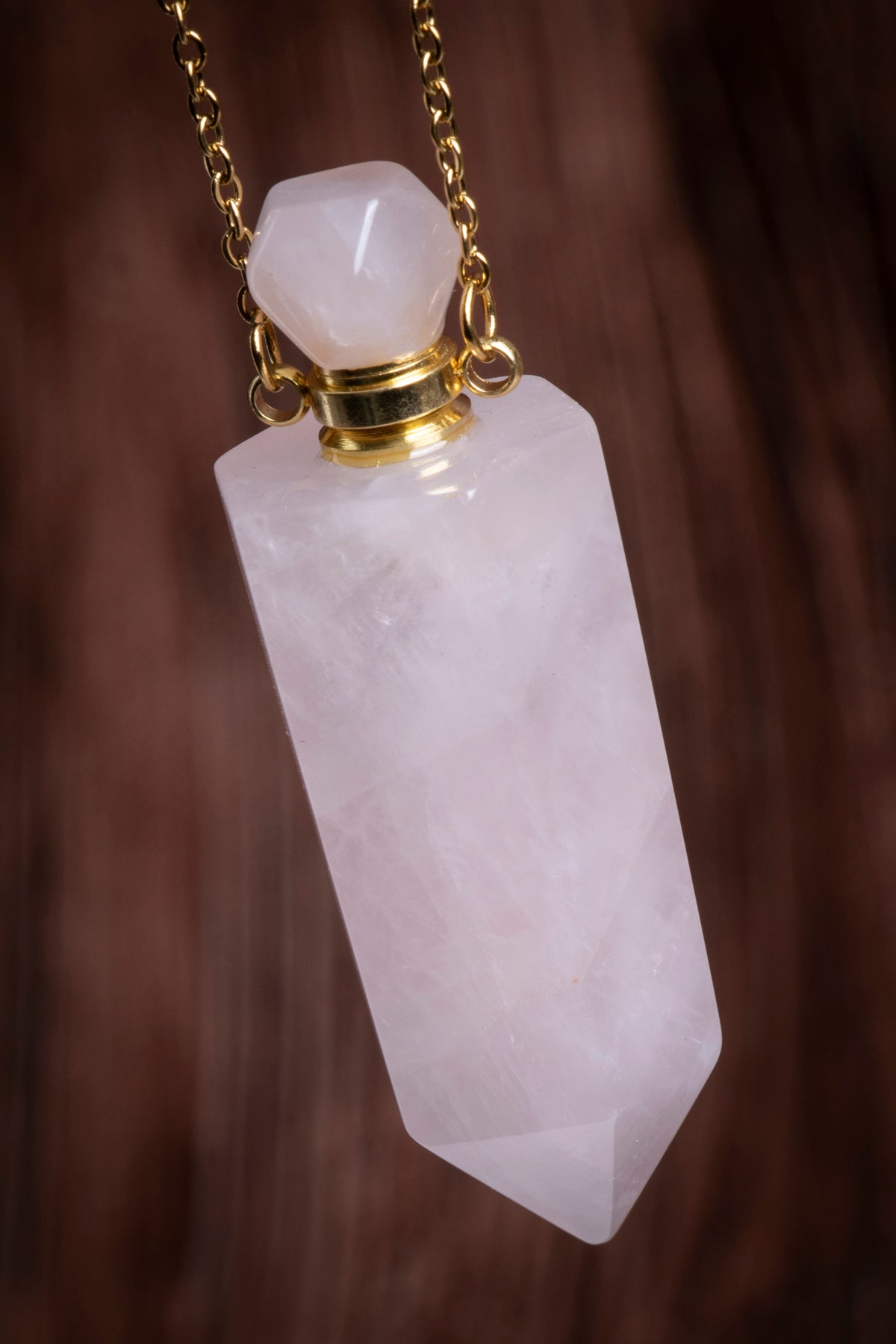 Image of Sertifikalı Pembe Kuvars Doğal Taş Esans Şişesi / Kolye