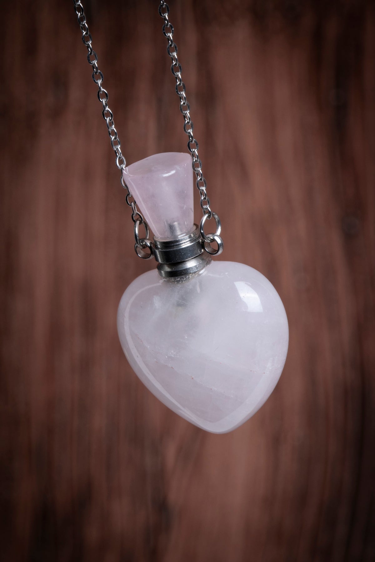 Image of Sertifikalı Pembe Kuvars Doğal Taş Esans Şişesi / Kolye