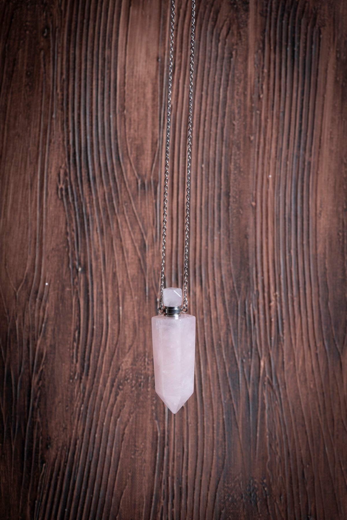 Image of Sertifikalı Pembe Kuvars Doğal Taş Esans Şişesi / Kolye