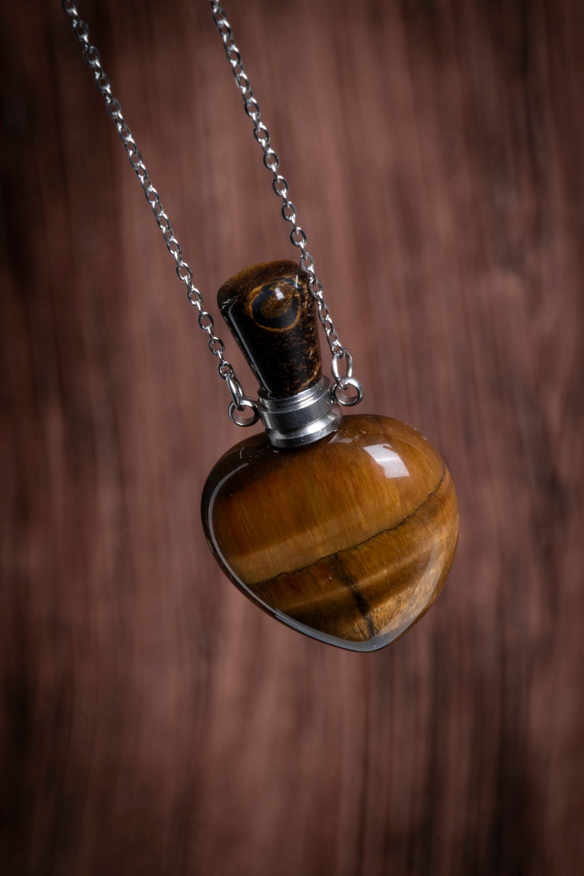 Image of Sertifikalı Kaplan Gözü Doğal Taş Esans Şişesi / Kolye