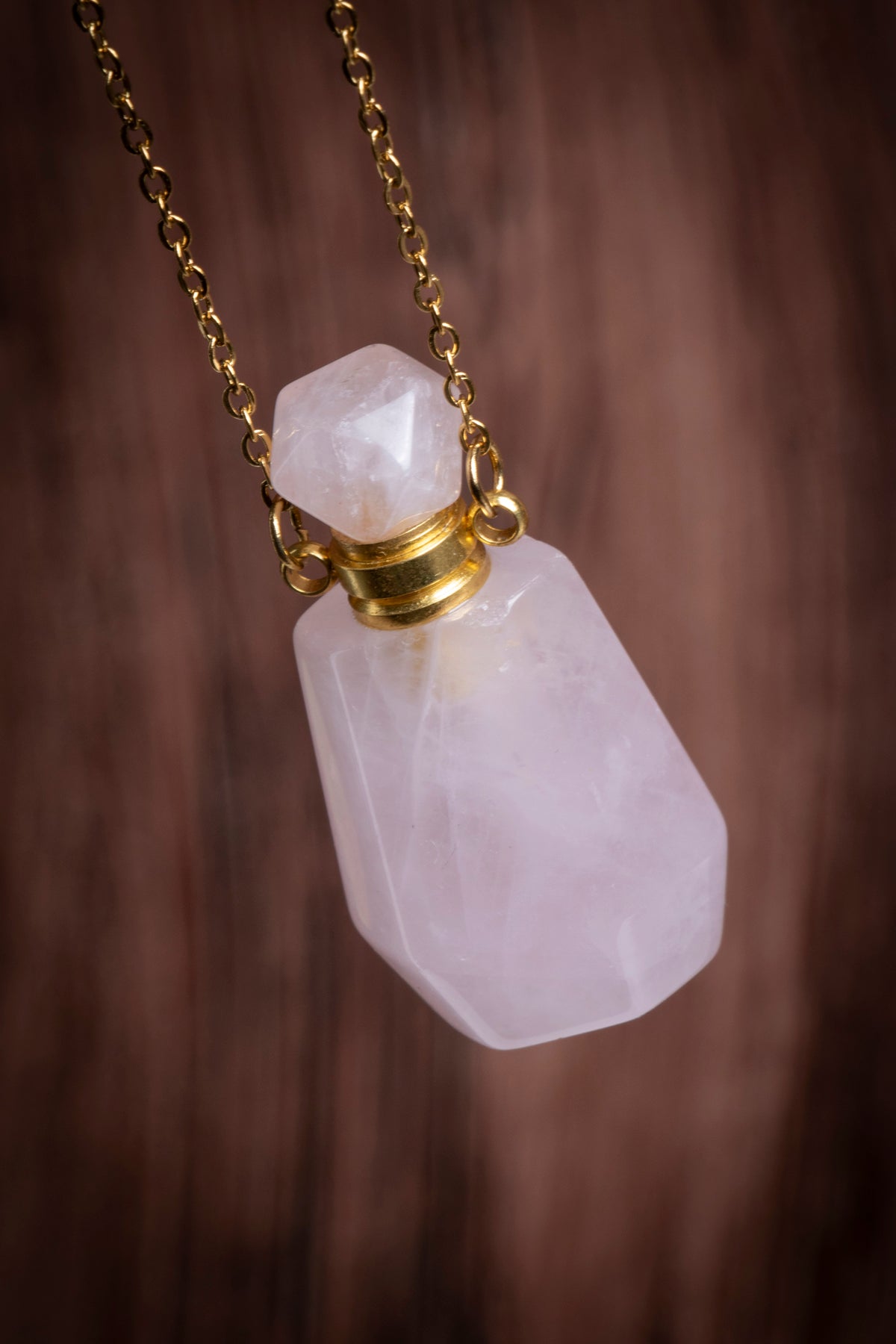 Image of Sertifikalı Pembe Kuvars Doğal Taş Esans Şişesi / Kolye