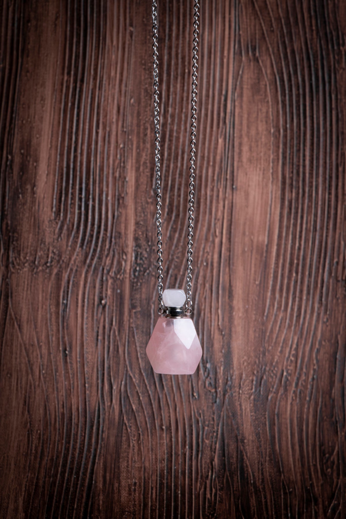 Image of Sertifikalı Pembe Kuvars Doğal Taş Esans Şişesi / Kolye