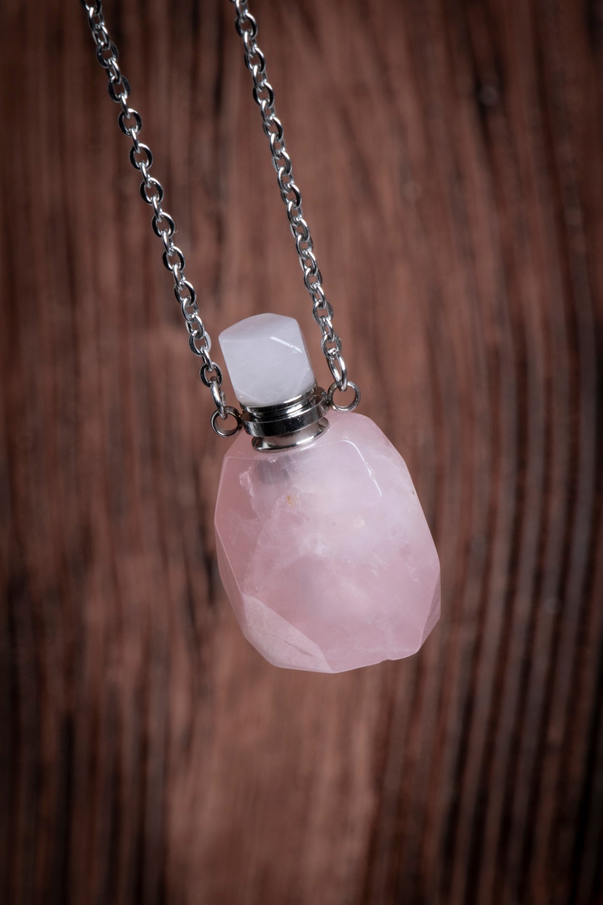 Image of Sertifikalı Pembe Kuvars Doğal Taş Esans Şişesi / Kolye