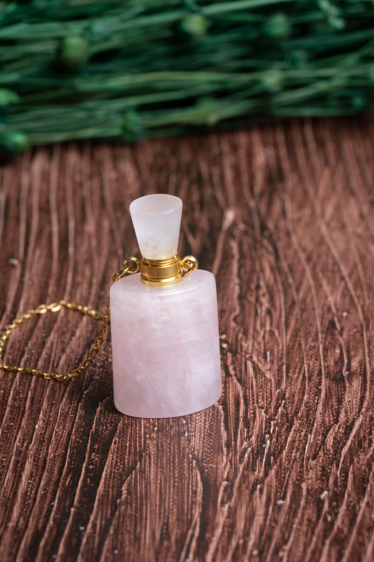 Image of Sertifikalı Pembe Kuvars Doğal Taş Esans Şişesi / Kolye