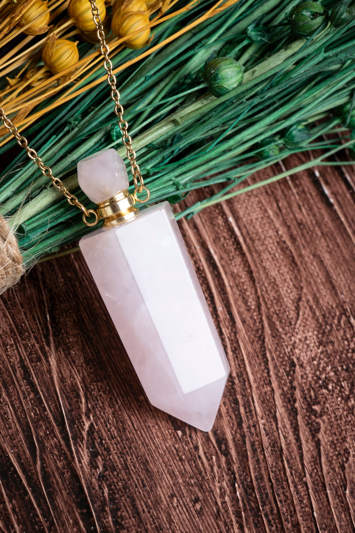 Image of Sertifikalı Pembe Kuvars Doğal Taş Esans Şişesi / Kolye