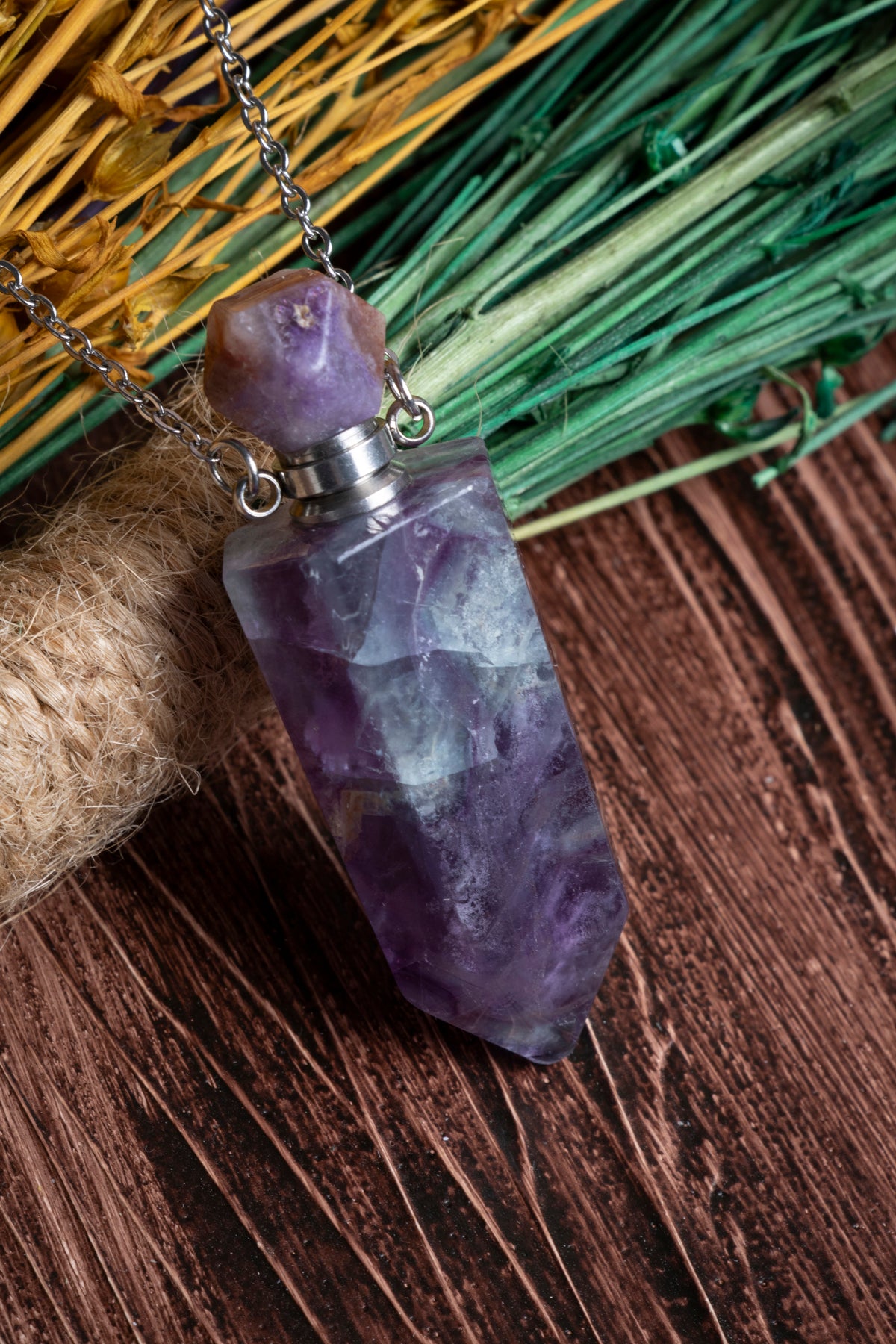 Image of Sertifikalı Florit Doğal Taş Esans Şişesi / Kolye