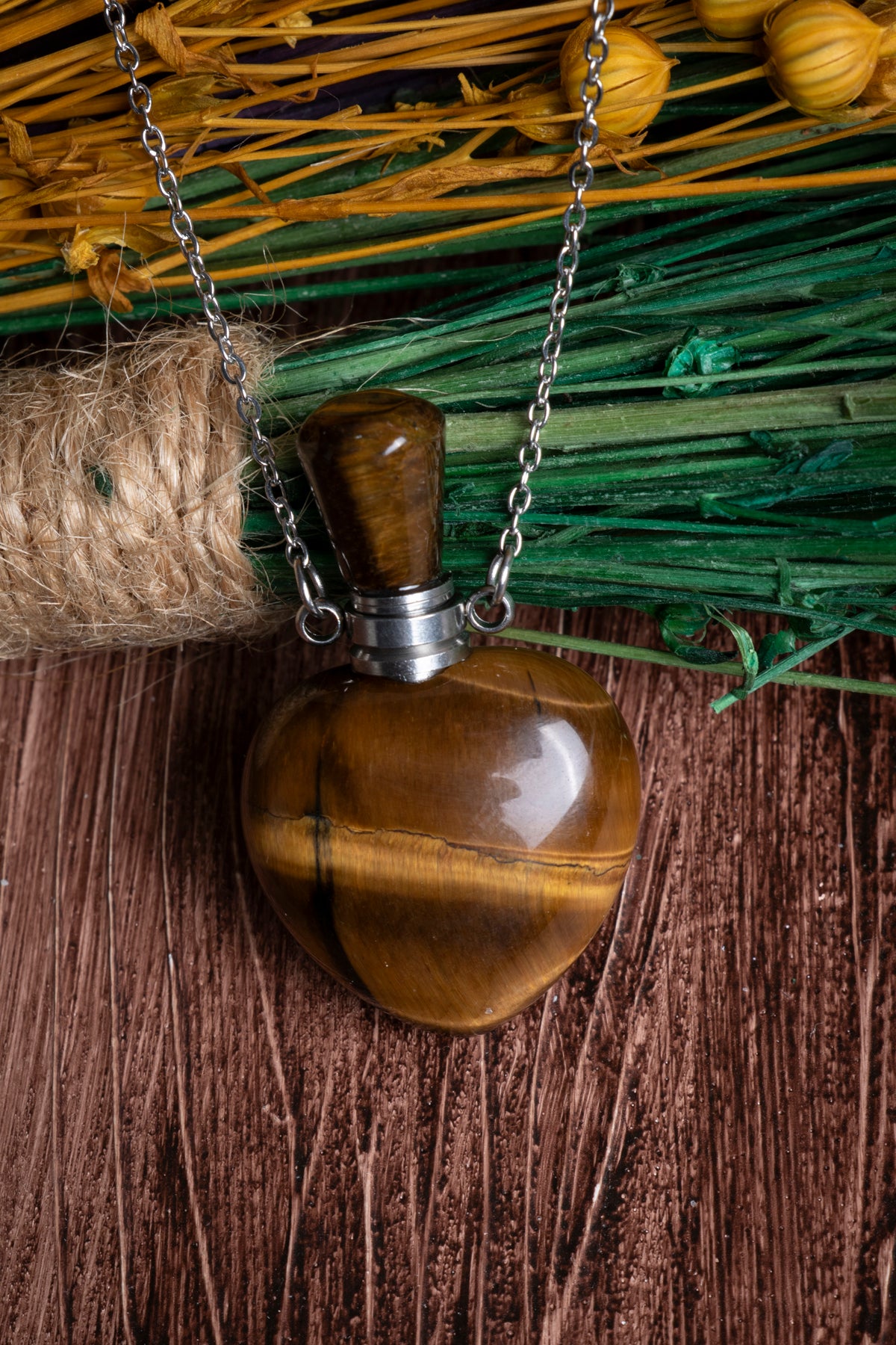 Image of Sertifikalı Kaplan Gözü Doğal Taş Esans Şişesi / Kolye