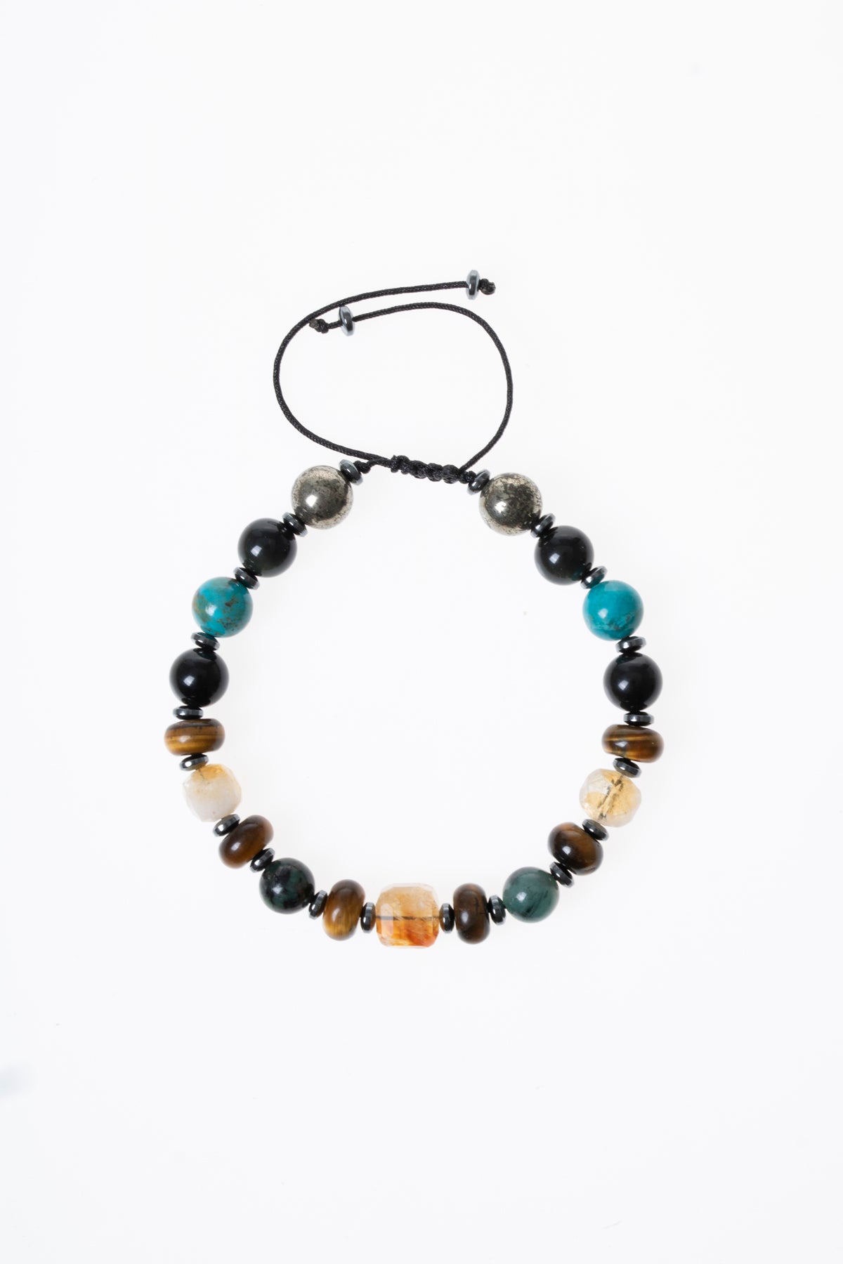 Image of Sertifikalı Zümrüt - Kaplan Gözü - Pirit - Sitrin - Turkuaz Doğal Taş Bolluk ve Koruma Bilekliği